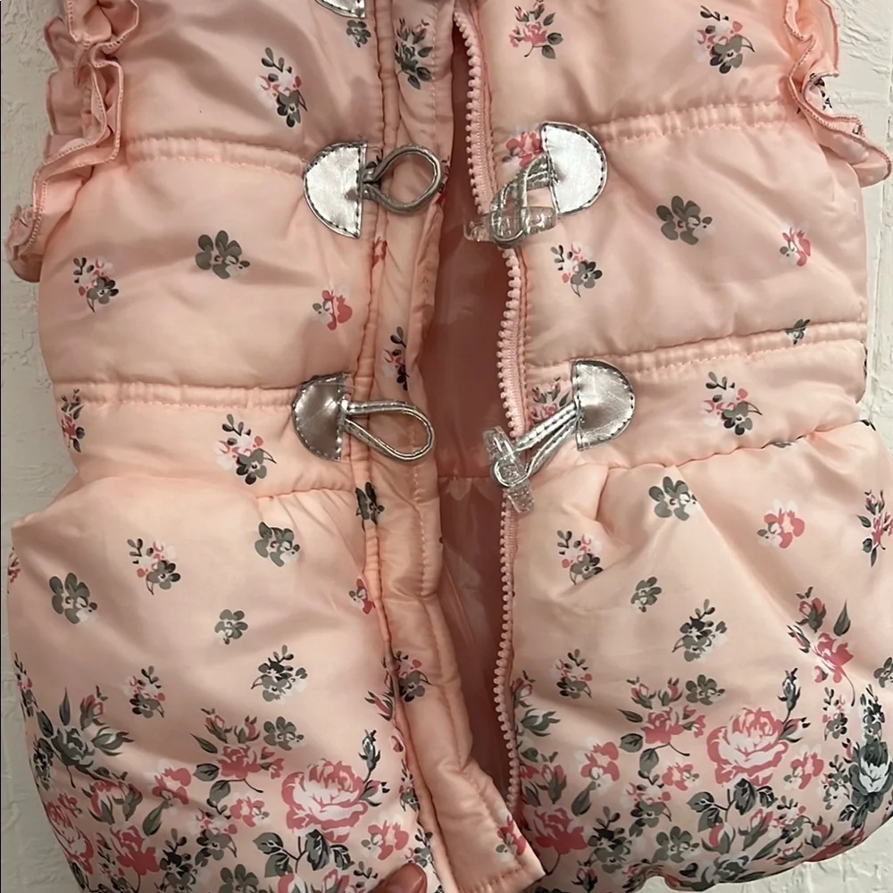 Floral Pink Puffer Vest with Silver Accents